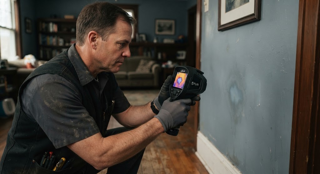 Leak detection company Egg Harbor Township technician using acoustic equipment